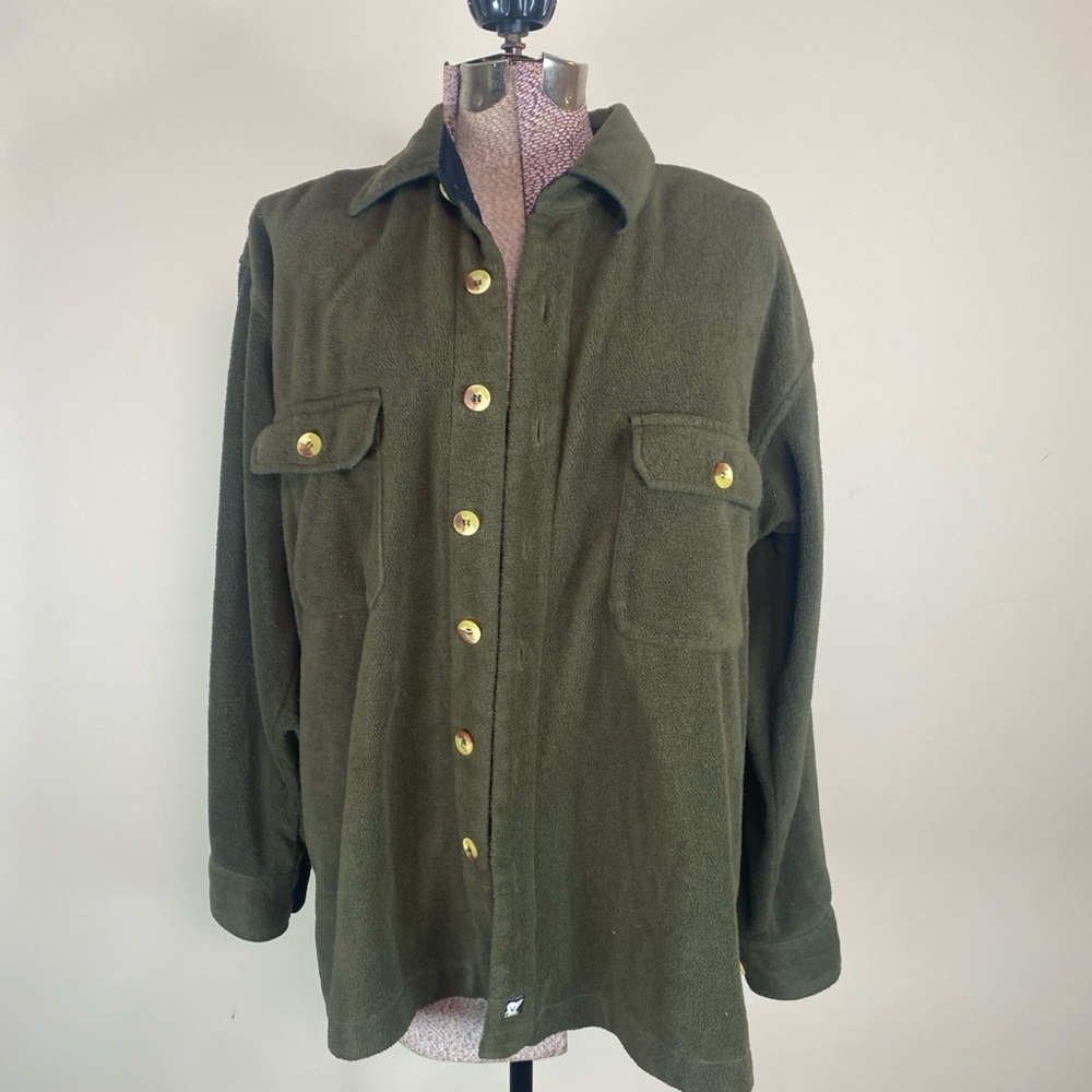 JUNEAU Shirt Solid Green Flannel Shacket Fleece Long Sleeve Button Up Men Med.